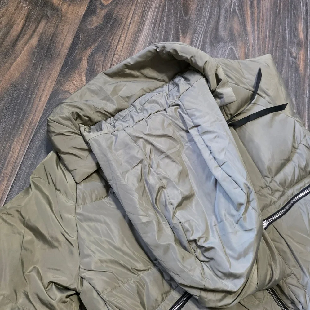 Orolay Thickened Down Jacket Olive Green Orange Lining Sherpa Hood Mens Large